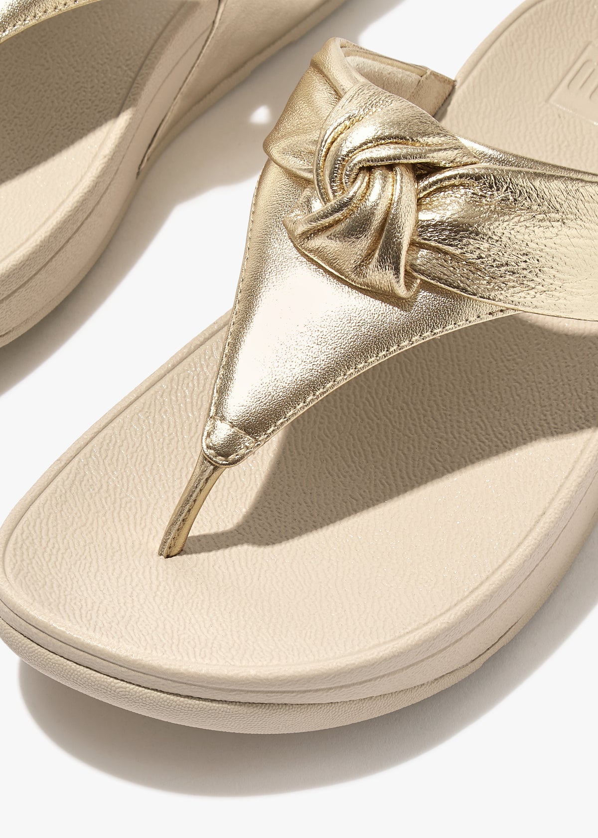 FitFlop Lulu Padded Knot Gold Metallic Leather Toe Post Sandals