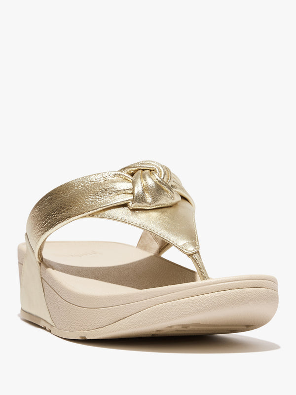 FitFlop Lulu Padded Knot Gold Metallic Leather Toe Post Sandals