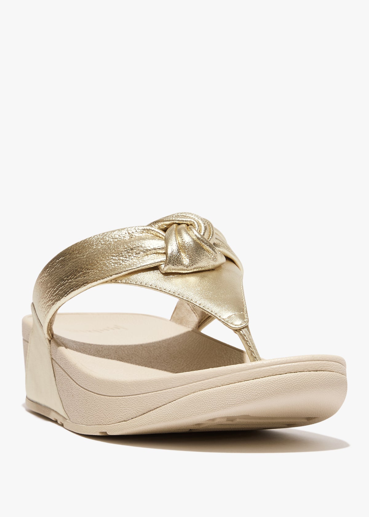 FitFlop Lulu Padded Knot Gold Metallic Leather Toe Post Sandals