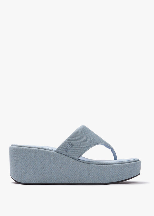 FitFlop Platform Light Denim Toe Post Wedge Sandals
