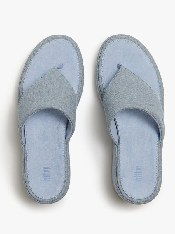 FitFlop Platform Light Denim Toe Post Wedge Sandals