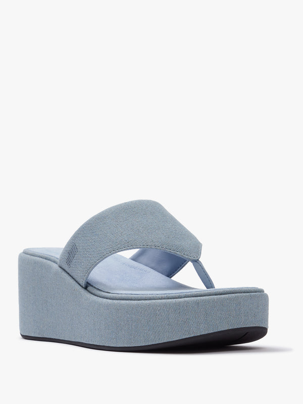 FitFlop Platform Light Denim Toe Post Wedge Sandals