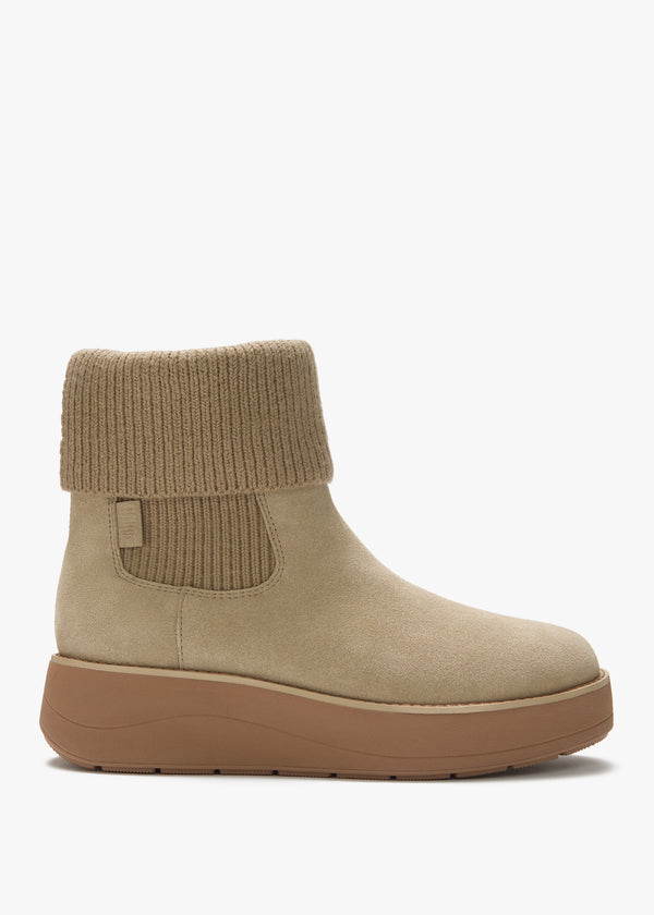 FitFlop GEN-FF Roam Beige Suede Knitted Collar Chelsea Boots