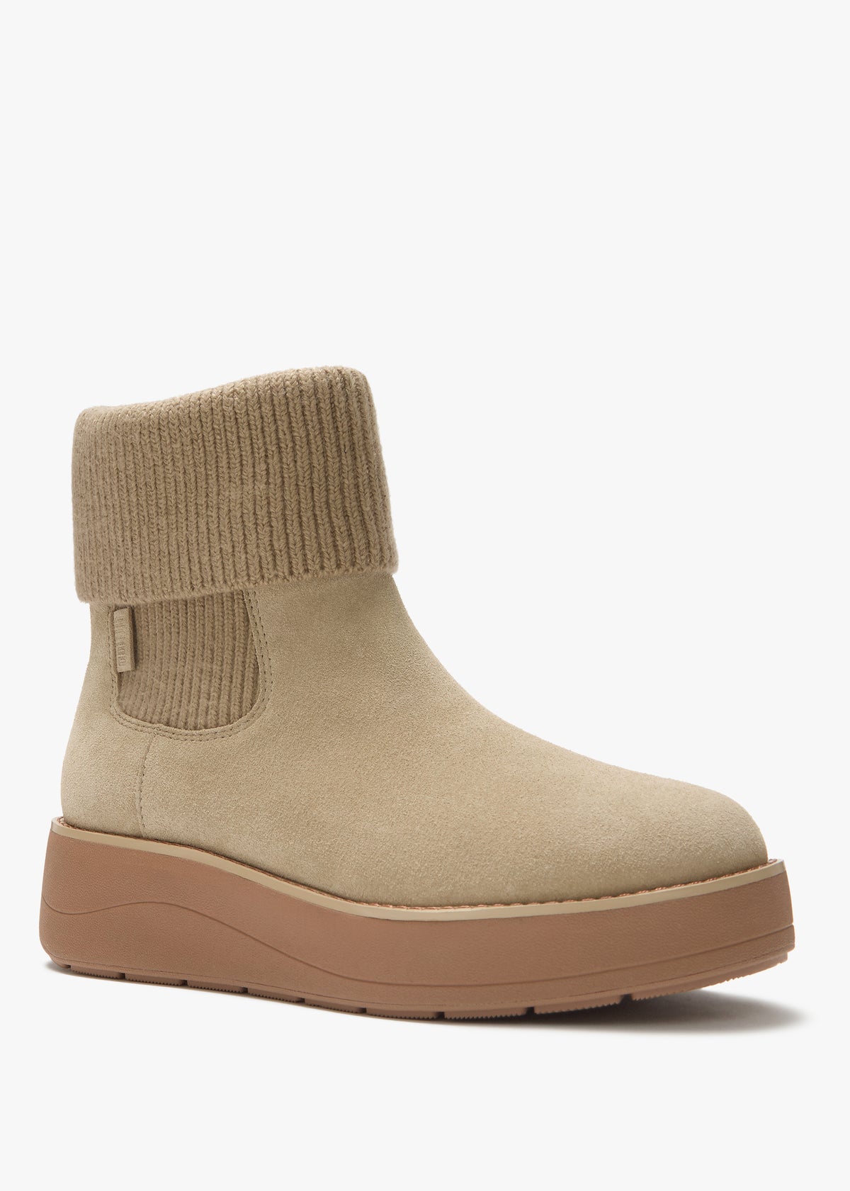 FitFlop GEN-FF Roam Beige Suede Knitted Collar Chelsea Boots