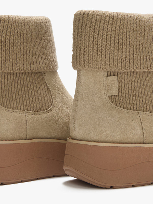 FitFlop GEN-FF Roam Beige Suede Knitted Collar Chelsea Boots