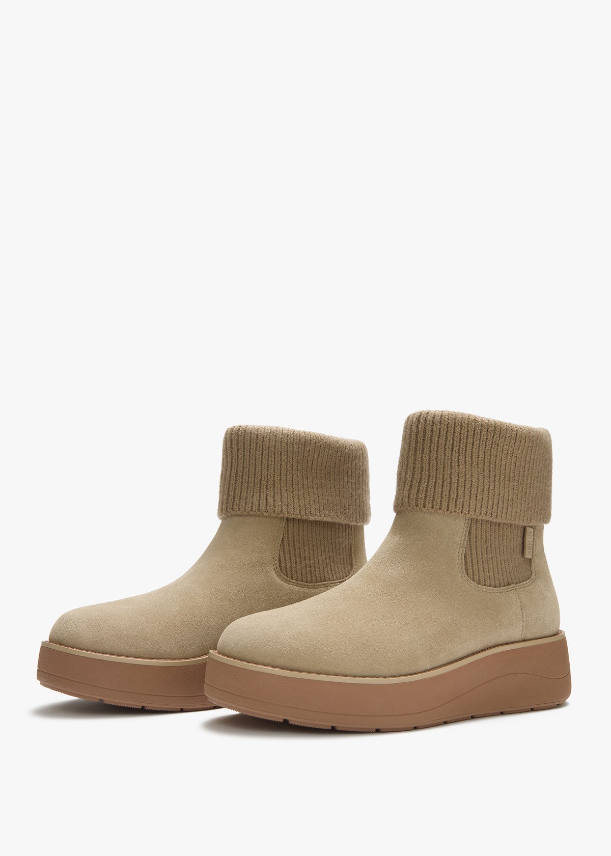 FitFlop GEN-FF Roam Beige Suede Knitted Collar Chelsea Boots