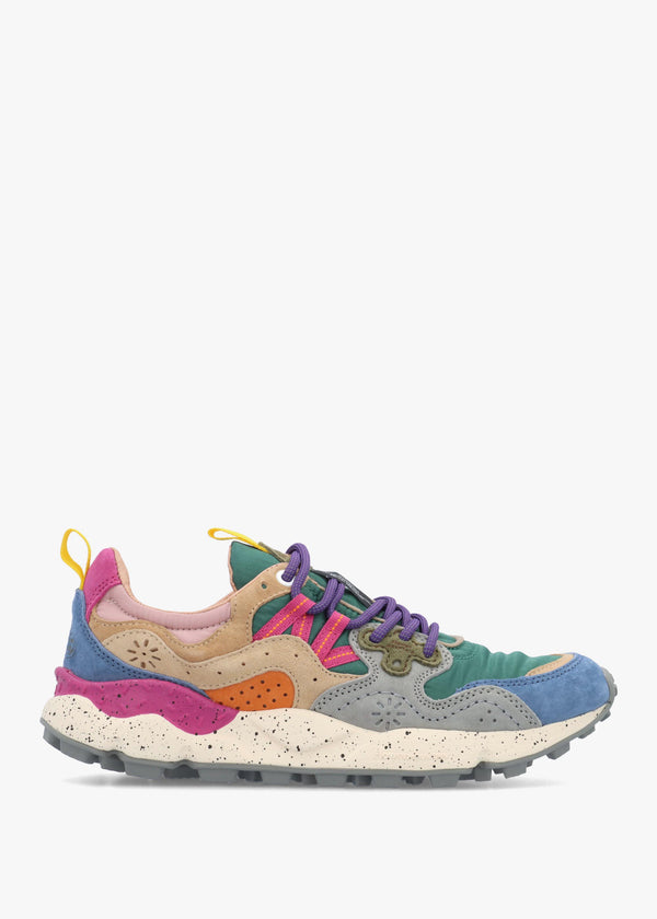 Flower Mountain Yamano 3 Petrol Stone Beige Suede & Nylon Trainers