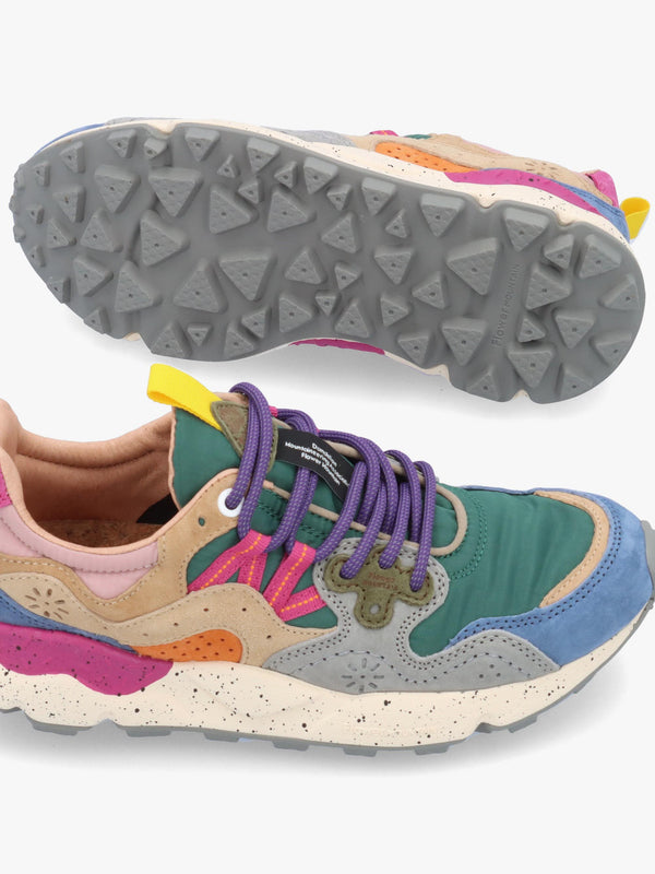 Flower Mountain Yamano 3 Petrol Stone Beige Suede & Nylon Trainers