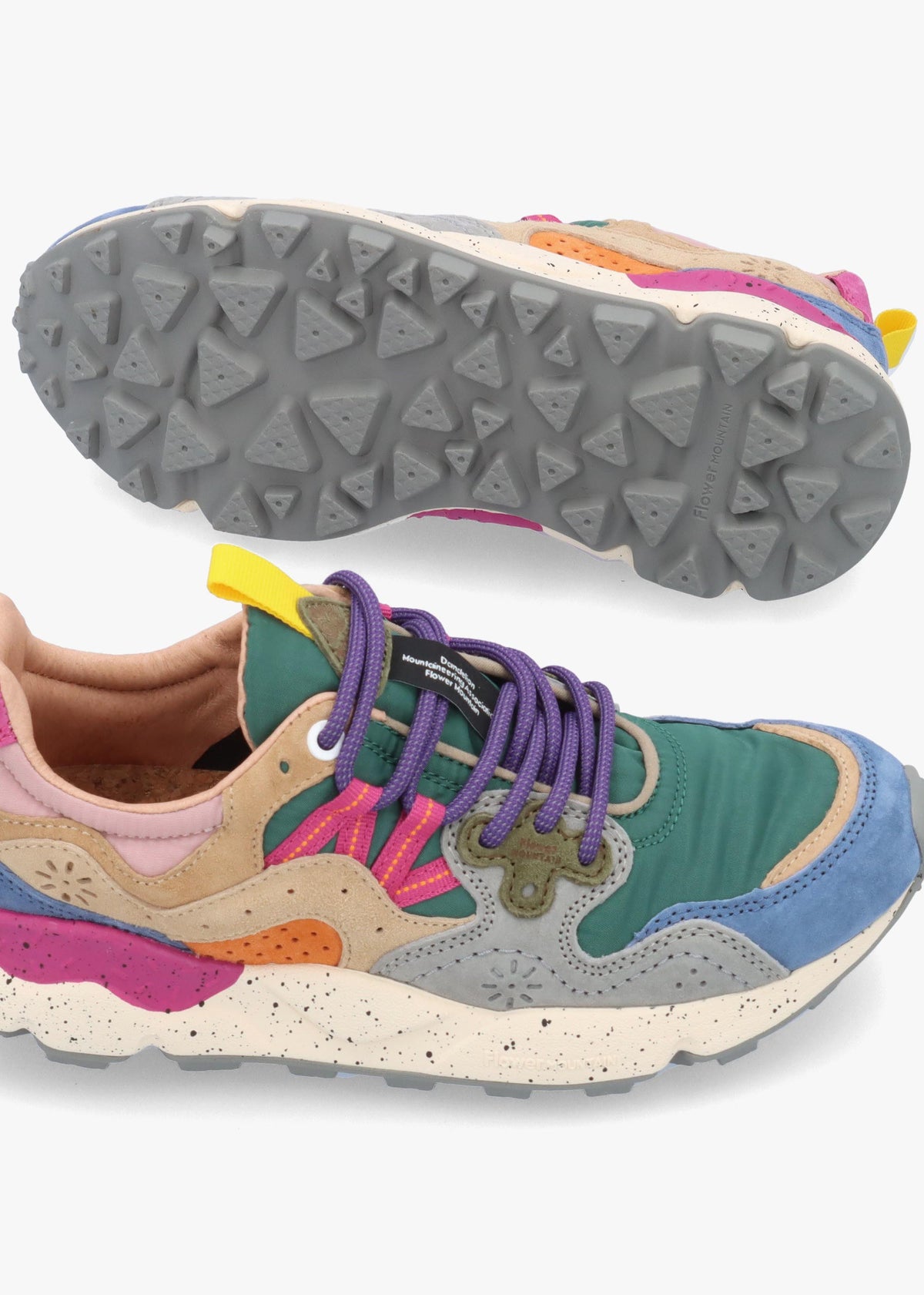 Flower Mountain Yamano 3 Petrol Stone Beige Suede & Nylon Trainers