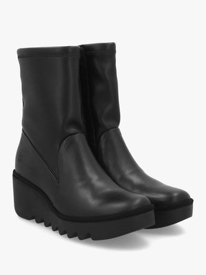 Fly London Boik Black Leather Wedge Ankle Boots