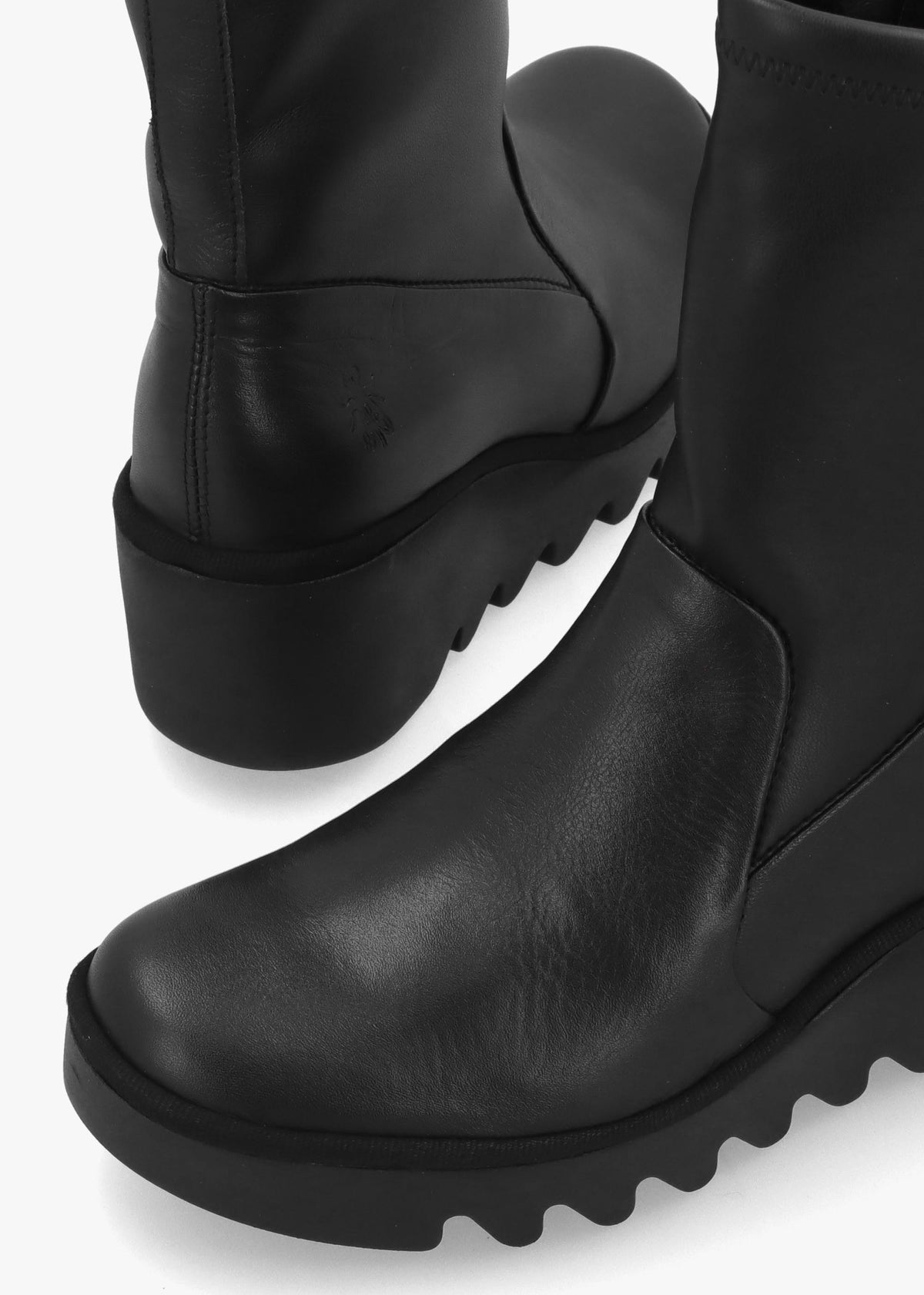 Fly London Boik Black Leather Wedge Ankle Boots