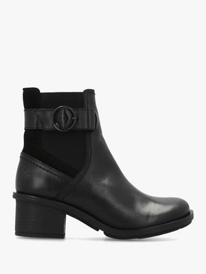 Cach Black Leather Block Heel Ankle Boots