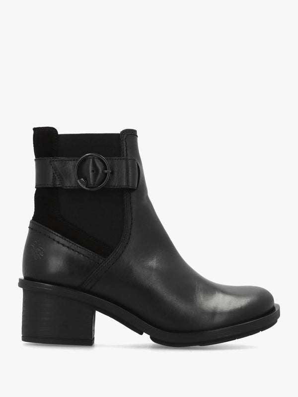Cach Black Leather Block Heel Ankle Boots