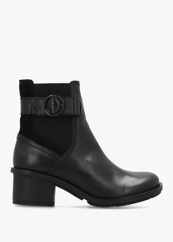 Cach Black Leather Block Heel Ankle Boots