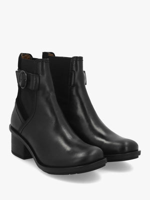 Cach Black Leather Block Heel Ankle Boots