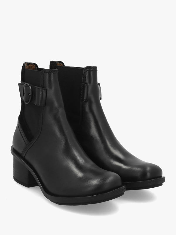 Cach Black Leather Block Heel Ankle Boots
