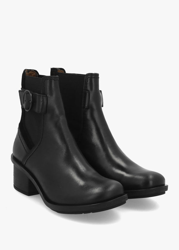 Cach Black Leather Block Heel Ankle Boots