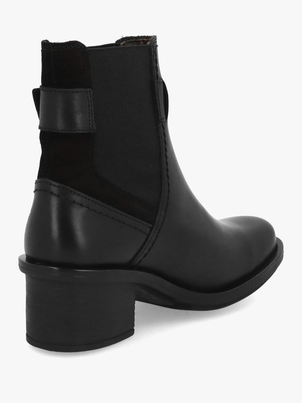 Cach Black Leather Block Heel Ankle Boots