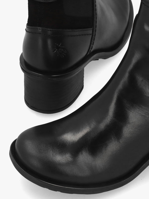 Cach Black Leather Block Heel Ankle Boots