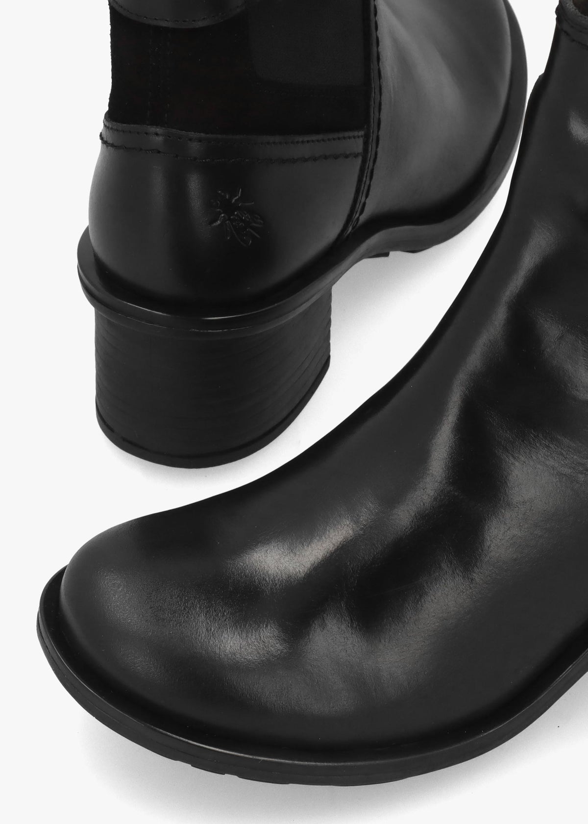 Cach Black Leather Block Heel Ankle Boots