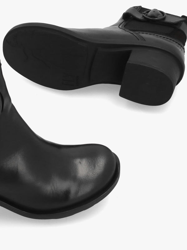 Cach Black Leather Block Heel Ankle Boots