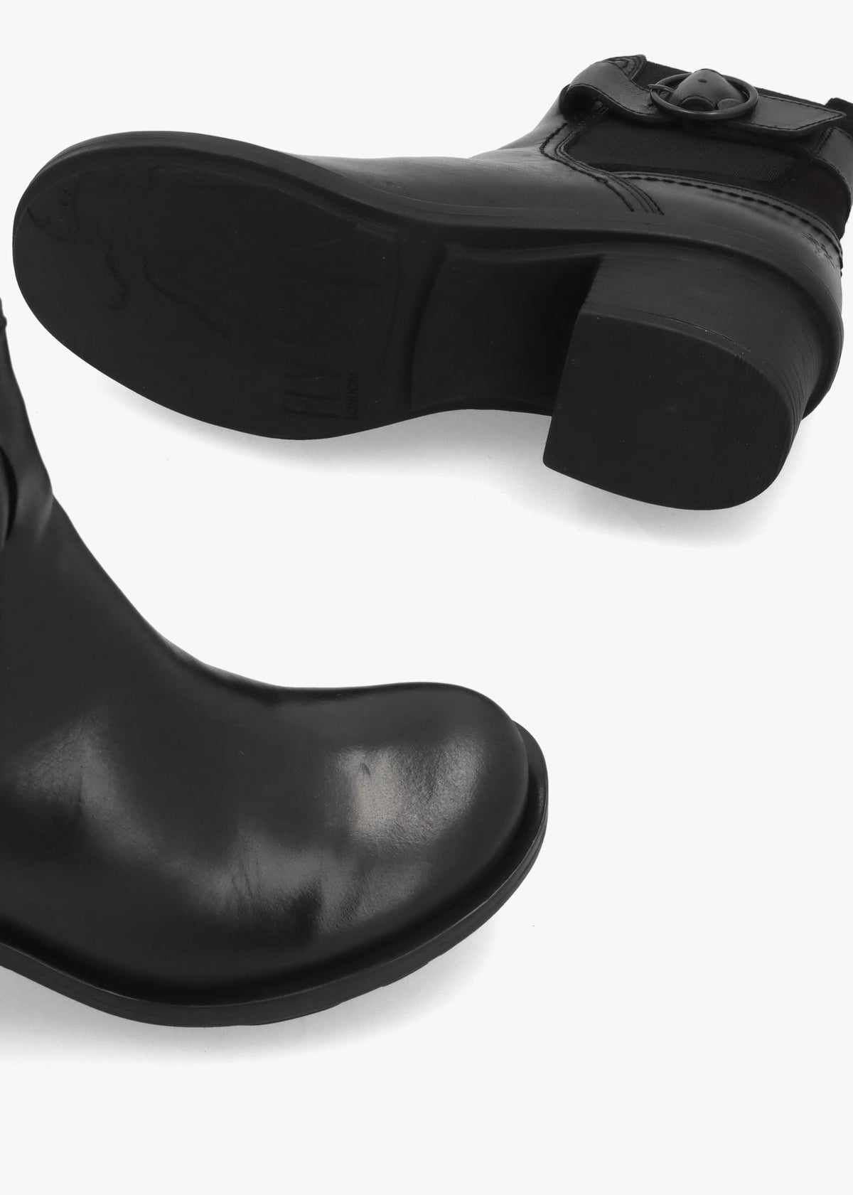 Cach Black Leather Block Heel Ankle Boots