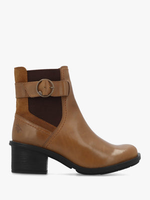 Cach Camel Leather Block Heel Ankle Boots