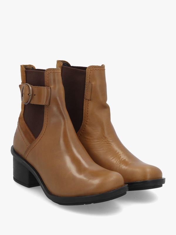 Cach Camel Leather Block Heel Ankle Boots