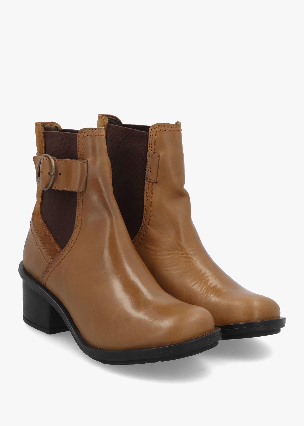 Cach Camel Leather Block Heel Ankle Boots