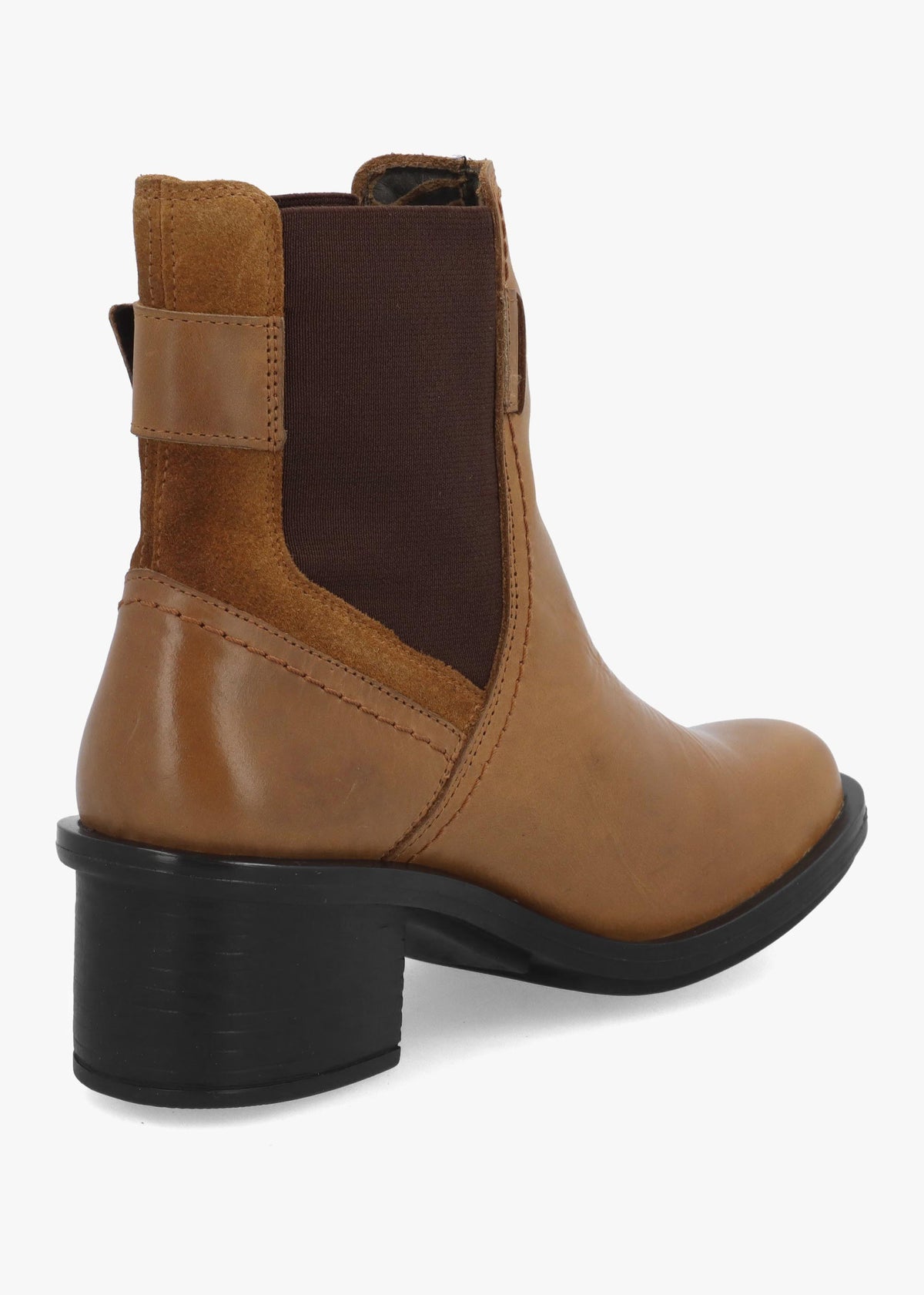 Cach Camel Leather Block Heel Ankle Boots
