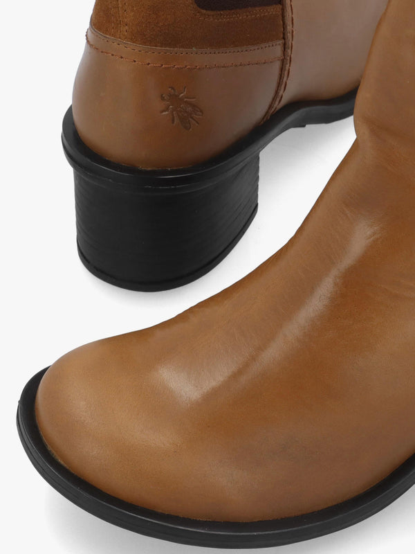 Cach Camel Leather Block Heel Ankle Boots