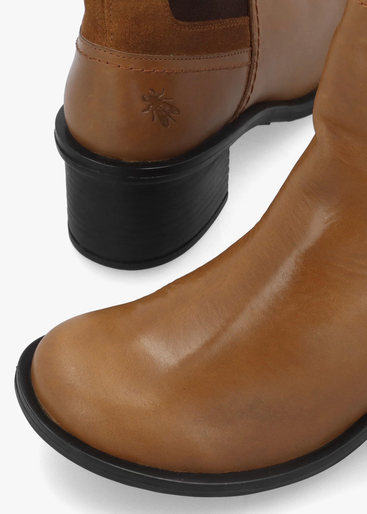 Cach Camel Leather Block Heel Ankle Boots