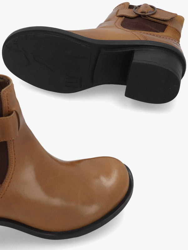 Cach Camel Leather Block Heel Ankle Boots