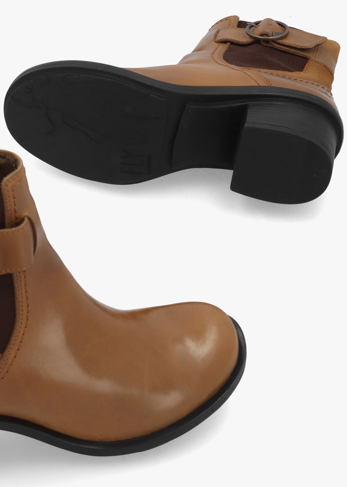 Cach Camel Leather Block Heel Ankle Boots