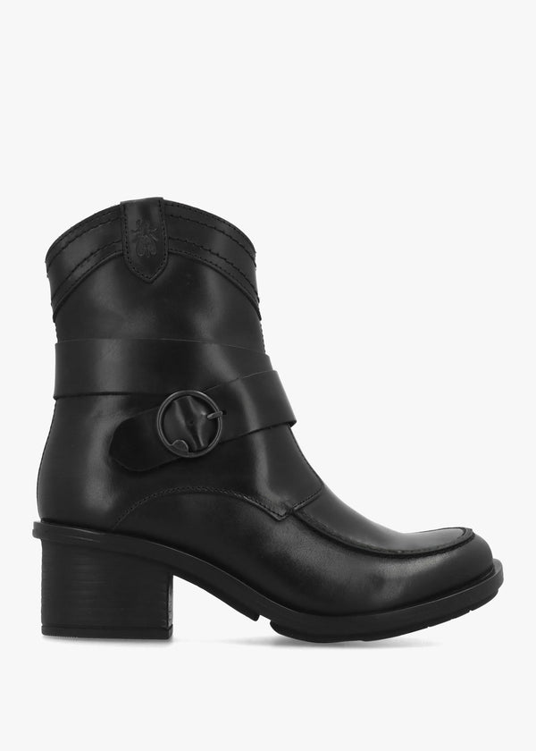 Celk Black Leather Block Heel Ankle Boots