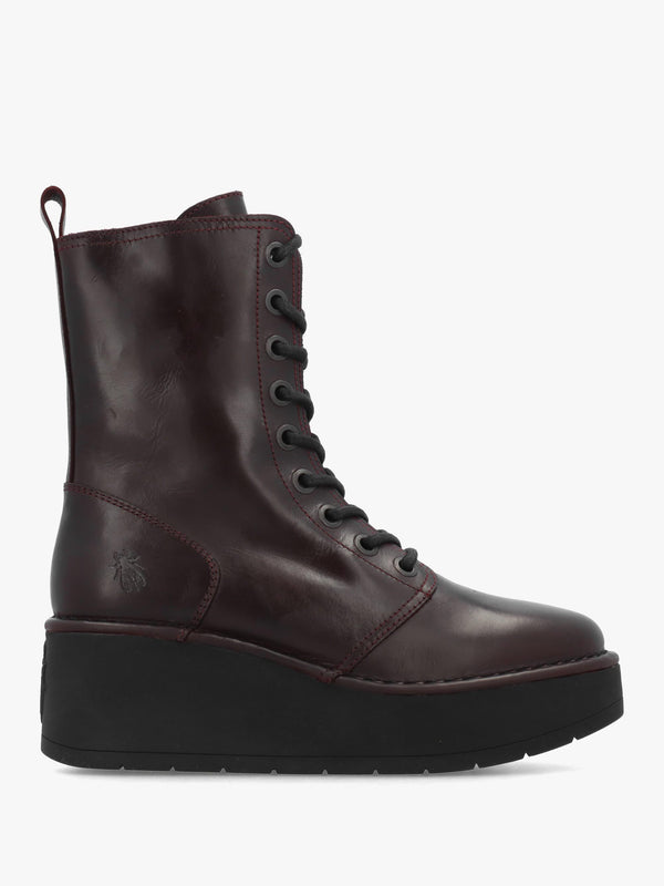 Fly London Hait Burgundy Leather Wedge Boots