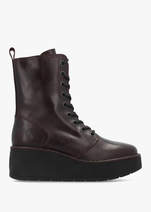 Fly London Hait Burgundy Leather Wedge Boots