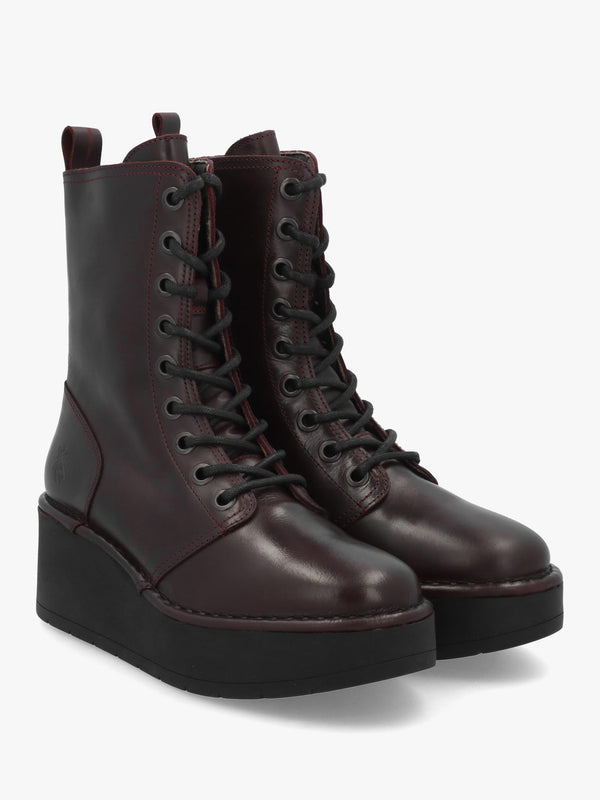 Fly London Hait Burgundy Leather Wedge Boots