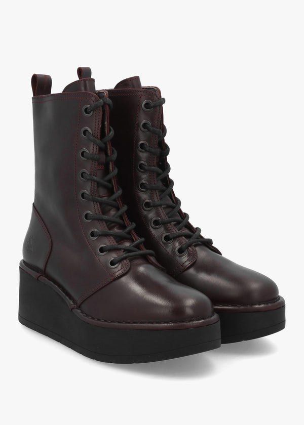Fly London Hait Burgundy Leather Wedge Boots
