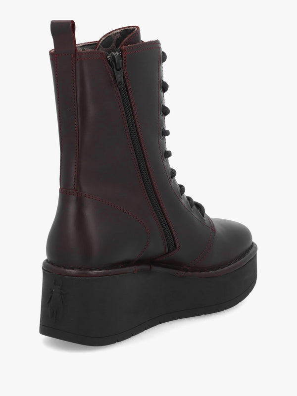 Fly London Hait Burgundy Leather Wedge Boots