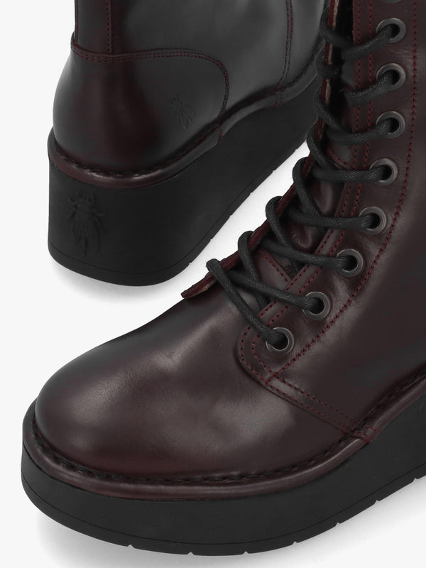 Fly London Hait Burgundy Leather Wedge Boots