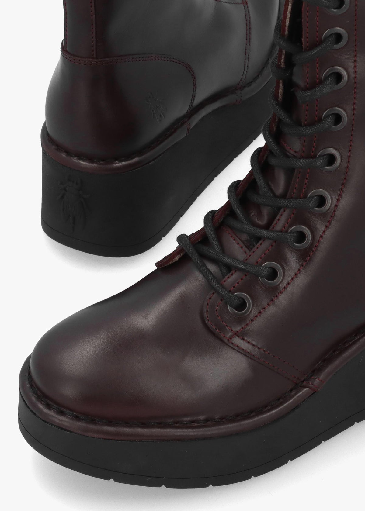 Fly London Hait Burgundy Leather Wedge Boots