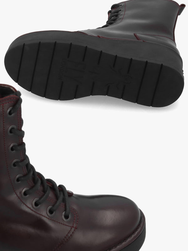 Fly London Hait Burgundy Leather Wedge Boots
