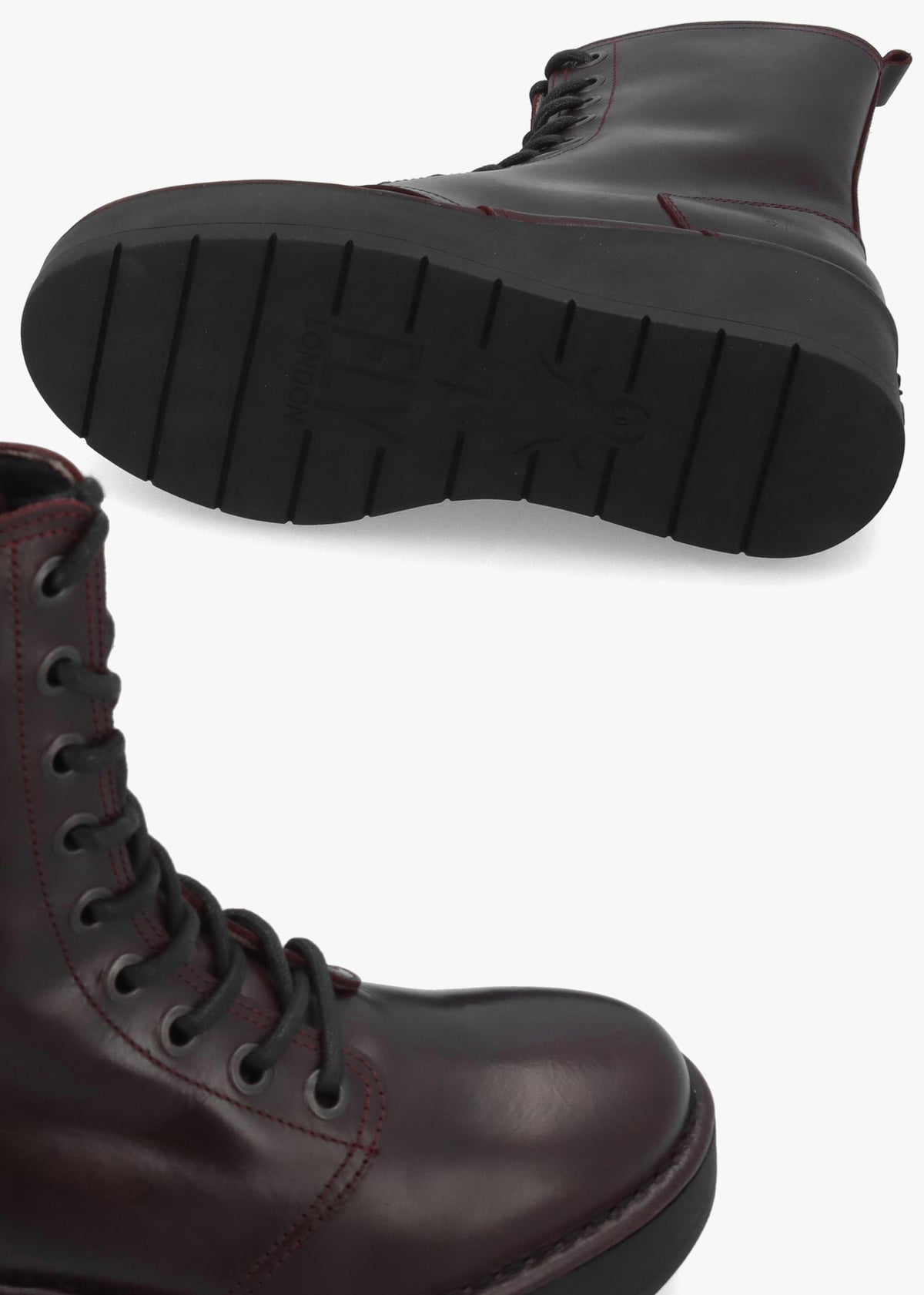 Fly London Hait Burgundy Leather Wedge Boots