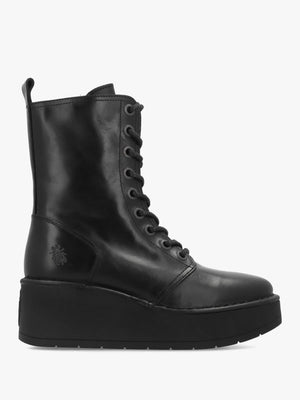 Fly London Hait Black Leather Wedge Boots