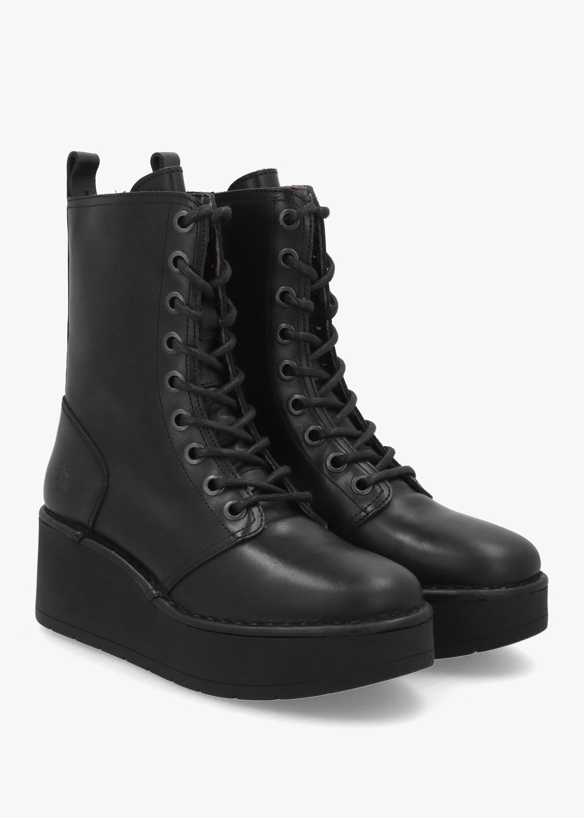 Fly London Hait Black Leather Wedge Boots