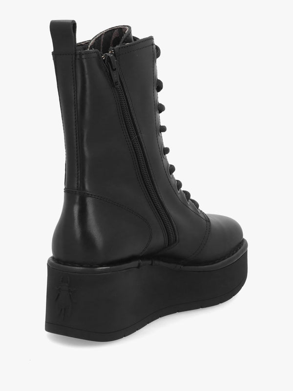 Fly London Hait Black Leather Wedge Boots