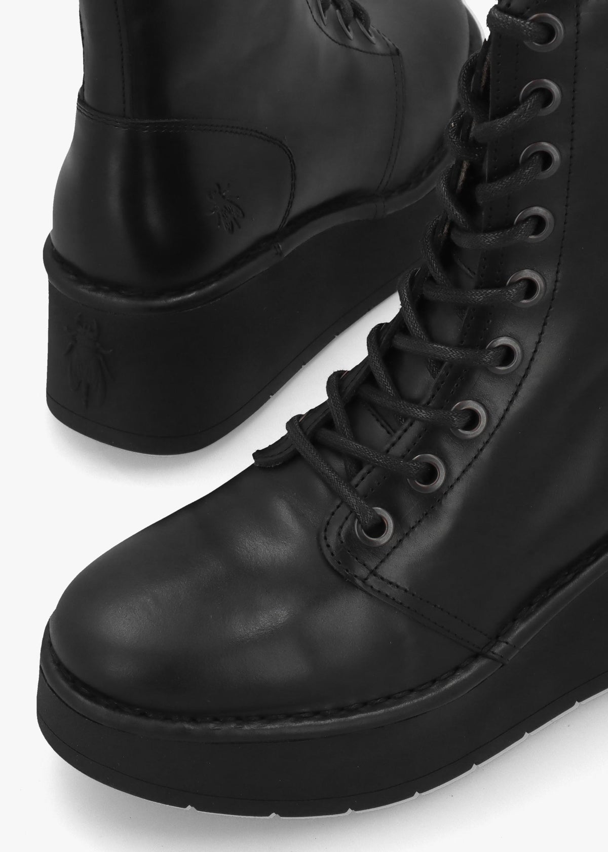 Fly London Hait Black Leather Wedge Boots
