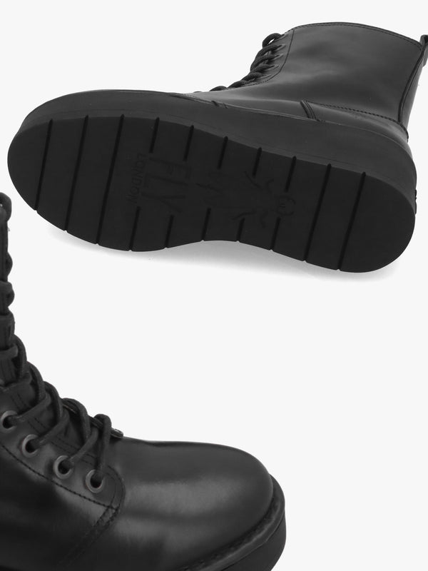 Fly London Hait Black Leather Wedge Boots