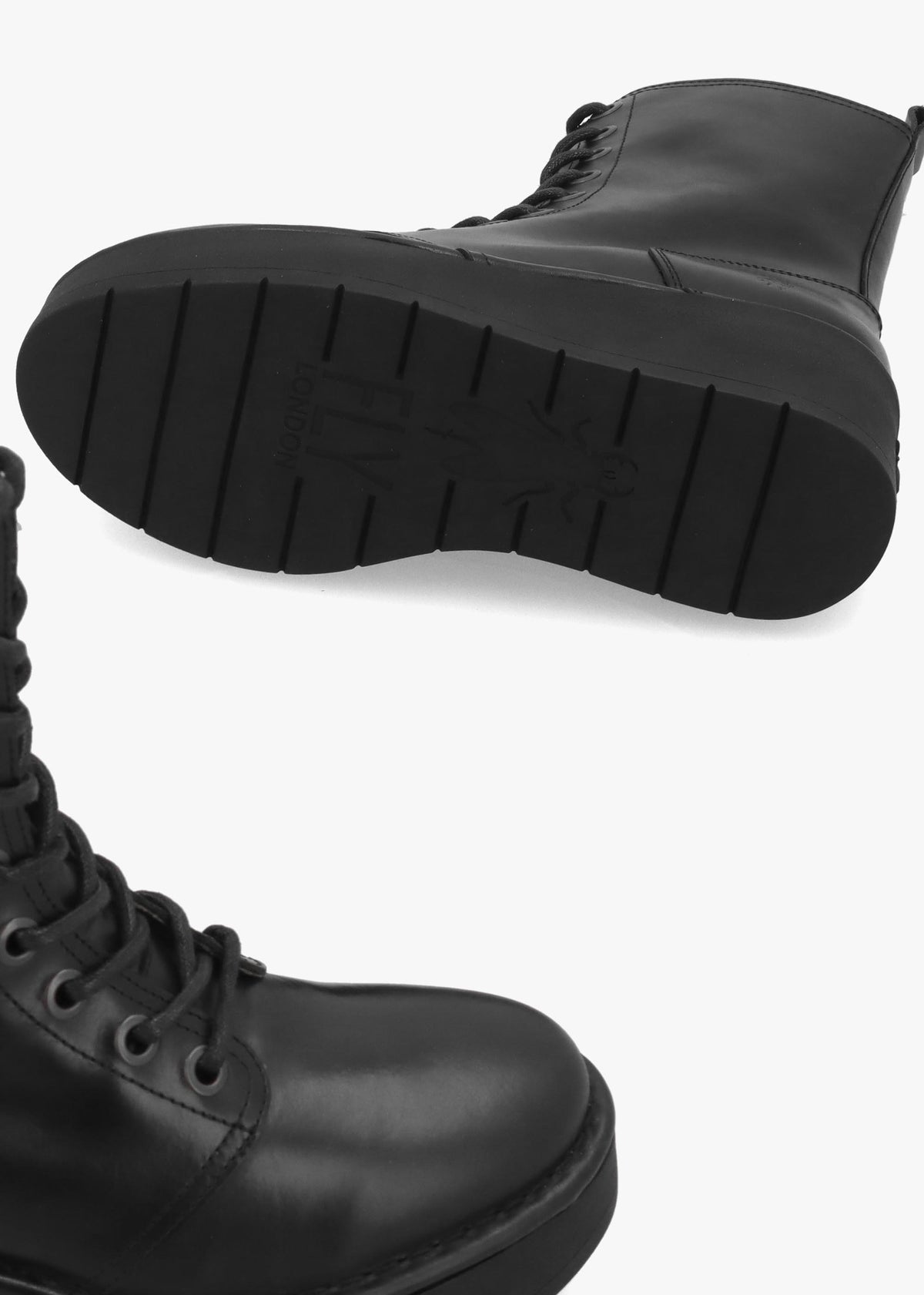 Fly London Hait Black Leather Wedge Boots